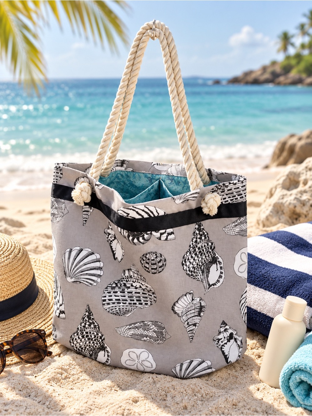 Unbranded Coastal Seashell Rope Handle Beach Tote NWOT